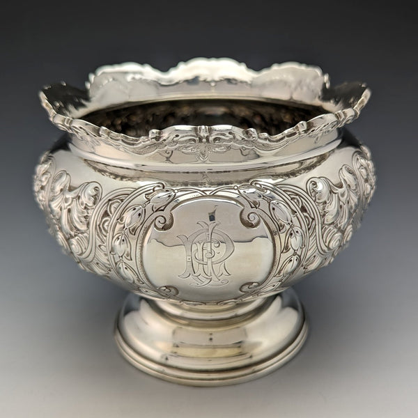 1900 年英國古董純銀玫瑰碗 367 克 Fattorini & Sons